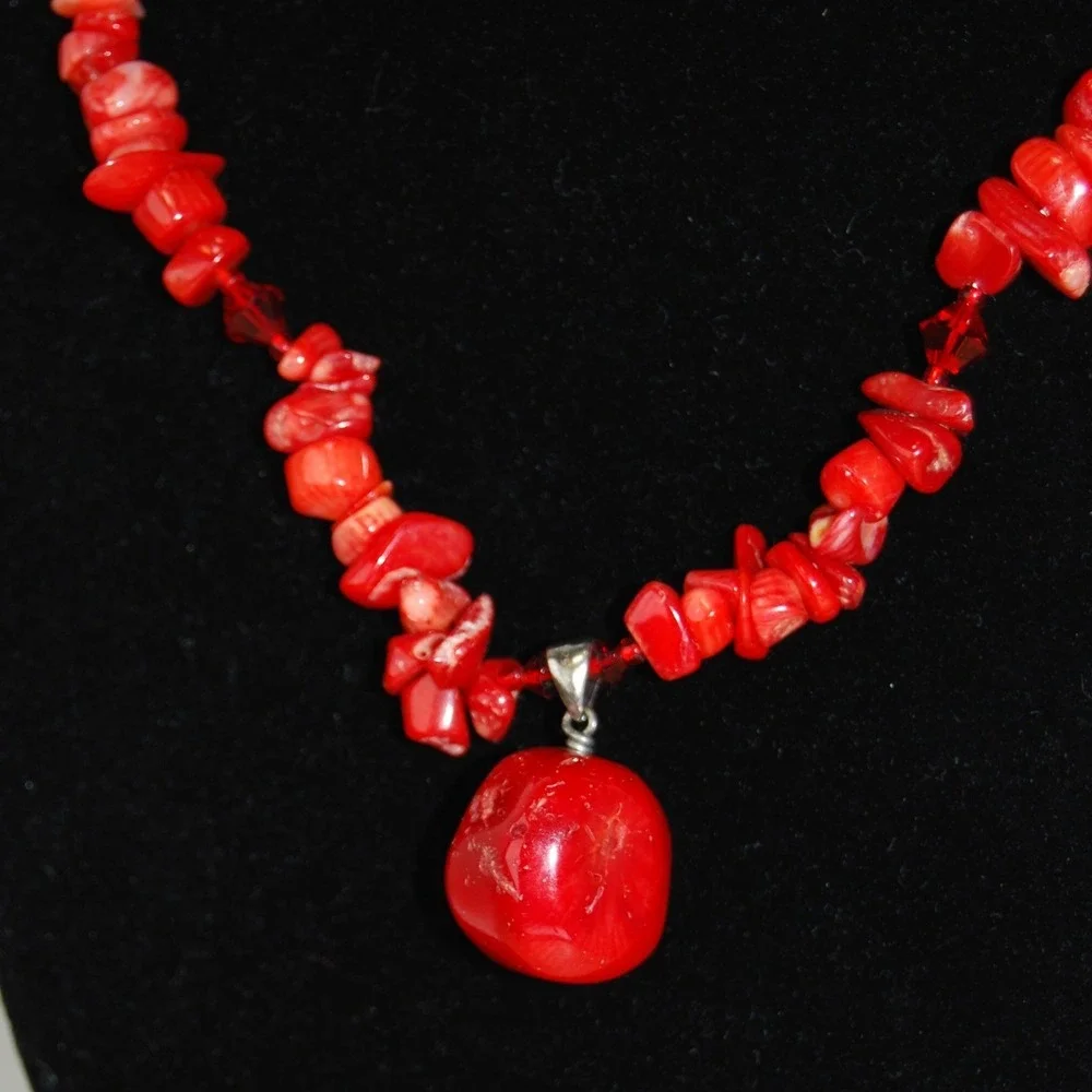 Vintage Sterling Silver Red Coral Necklace Swarovski Turquoise Adjustable Choker